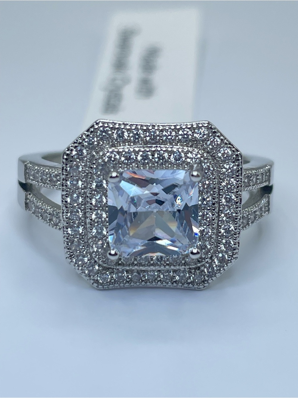 Swarovski Crystal Elements White Crystal Halo Art Deco Ring Size 9